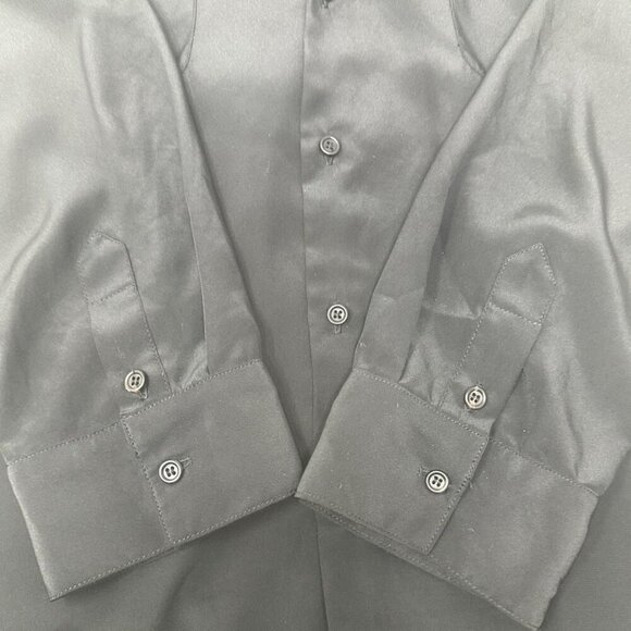The Row Black Silk Button Down Shirt Size M Pleated Back Long Sleeves Semi-Sheer - Picture 6 of 8